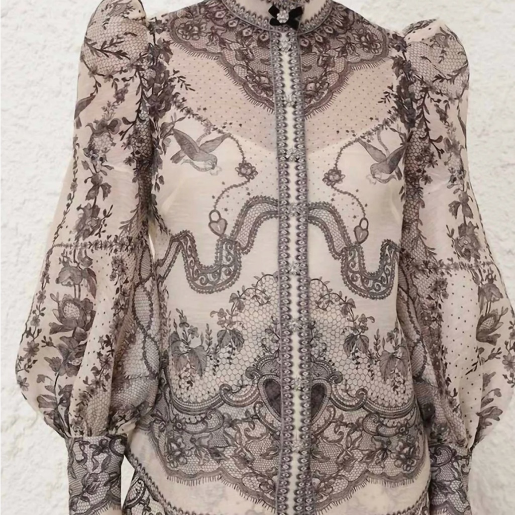 Zimmermann Black And Cream Lace Blouse